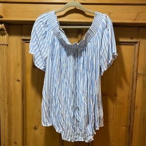 Blue and white off the shoulder top